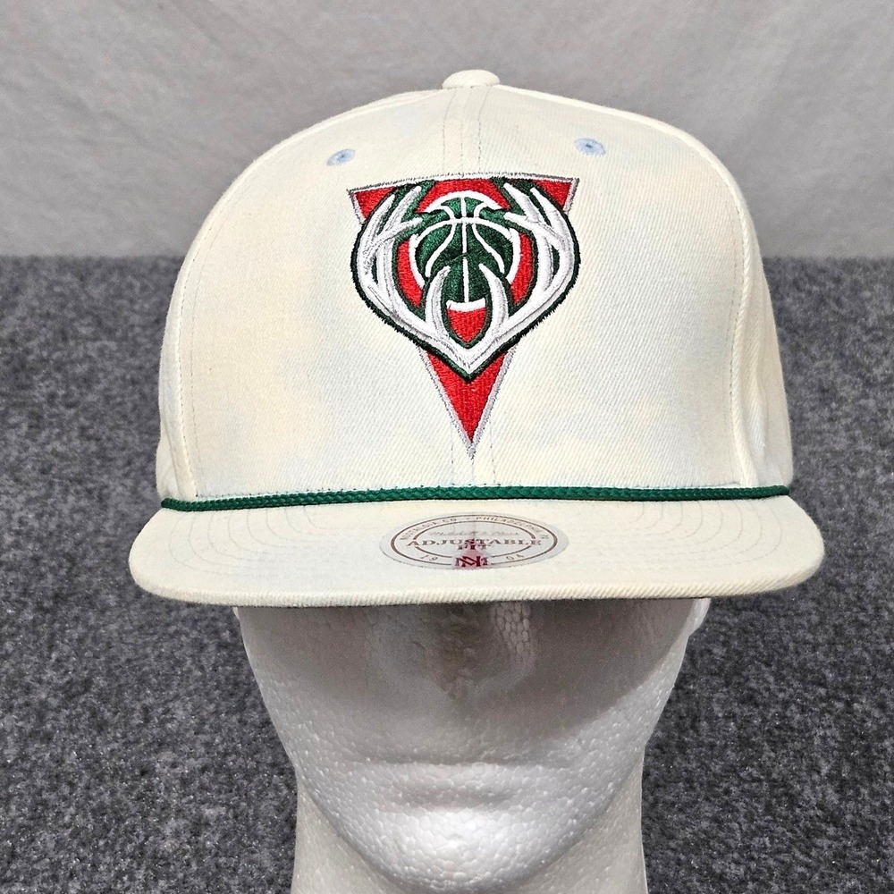 Milwaukee Bucks Hat Mitchell & Ness Retro Rope Cap Cream Snapback NBA Streetwear